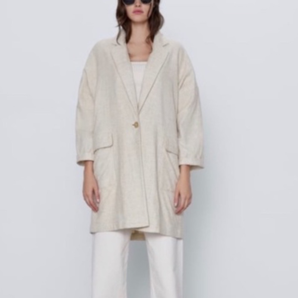 Zara Cream Oversized Beige Linen Blend Blazer